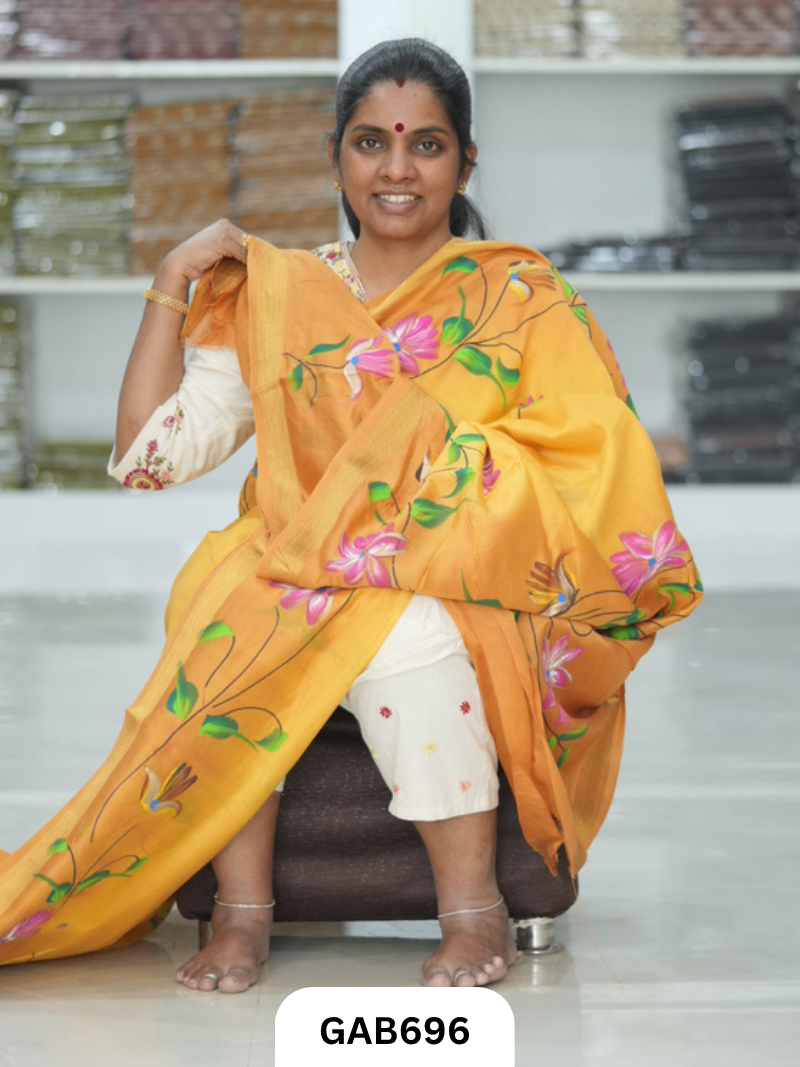 Hand Block Printed Maheshwari Silk Saree