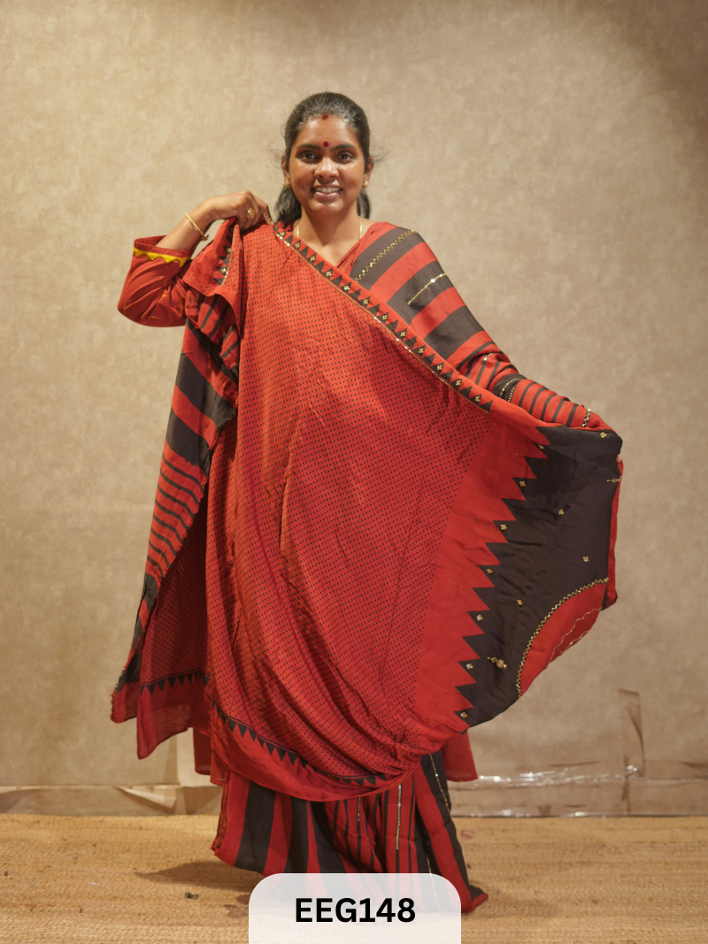 AJRAKH MODAL SAREE WITH KHATLI HANDWORK