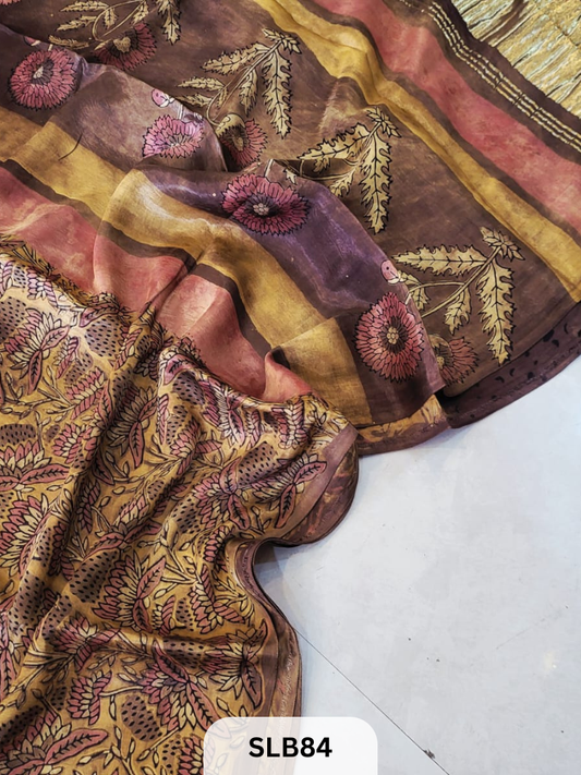 PURE MODAL AJRAKH HAND BLOCK WITH TISSUE SILK PALLU