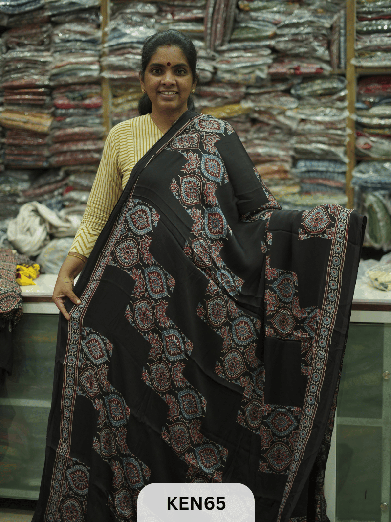 MODAL NATURAL AJRAKH HANDBLOCK SAREE