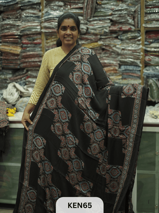 MODAL NATURAL AJRAKH HANDBLOCK SAREE