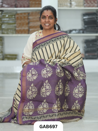 Hand Block Printed Maheshwari Silk Saree