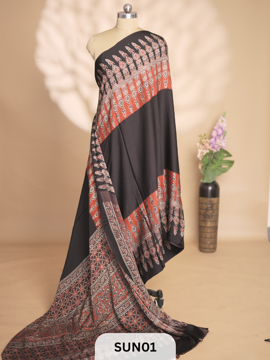MODAL AJRAKH SAREE - MISPRINT