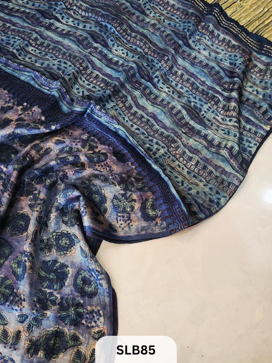 PURE MODAL AJRAKH HAND BLOCK WITH TISSUE SILK PALLU