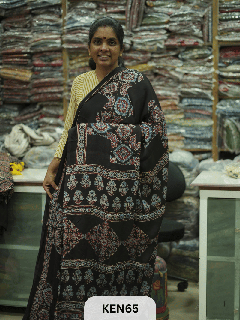 MODAL NATURAL AJRAKH HANDBLOCK SAREE
