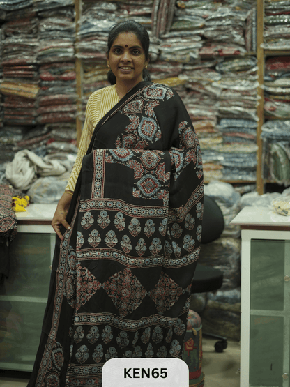 MODAL NATURAL AJRAKH HANDBLOCK SAREE