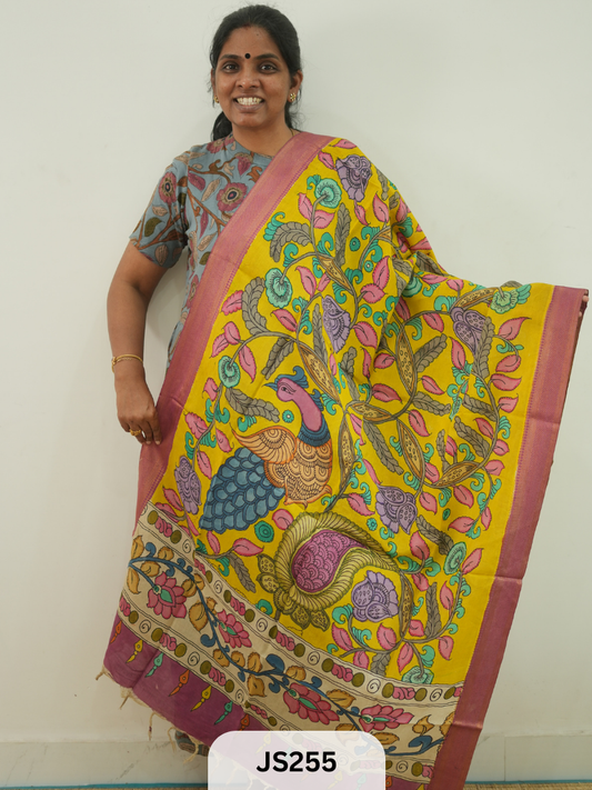PEN KALAMKARI CHENNURI SILK DUPATTA