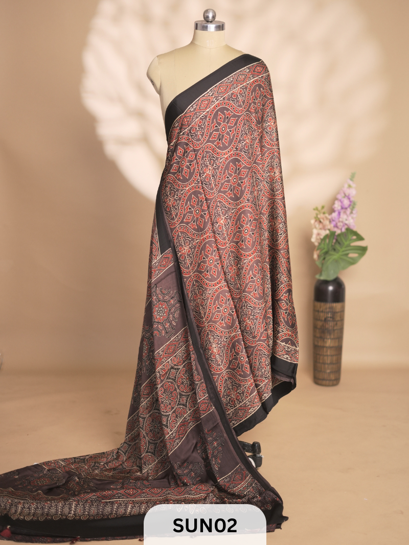 MODAL AJRAKH SAREE - MISPRINT