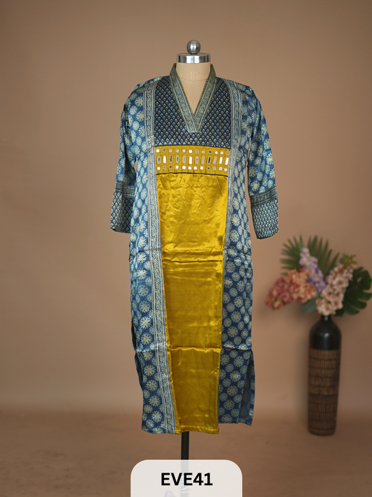 MASHRU SILK AJRAKH HAND MIRROR WORK