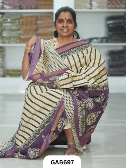 Hand Block Printed Maheshwari Silk Saree