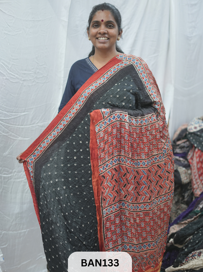 BANDHANI WITH AJRAKH SEMI GAJI SAREE
