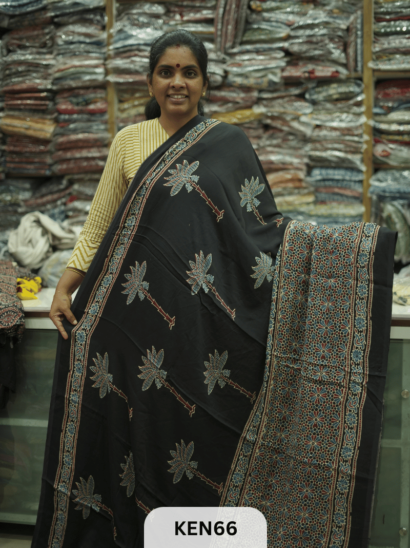 MODAL NATURAL AJRAKH HANDBLOCK SAREE