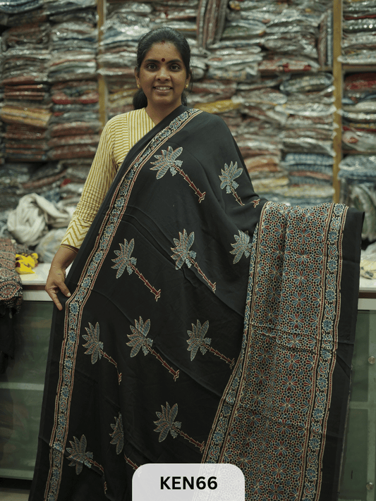 MODAL NATURAL AJRAKH HANDBLOCK SAREE