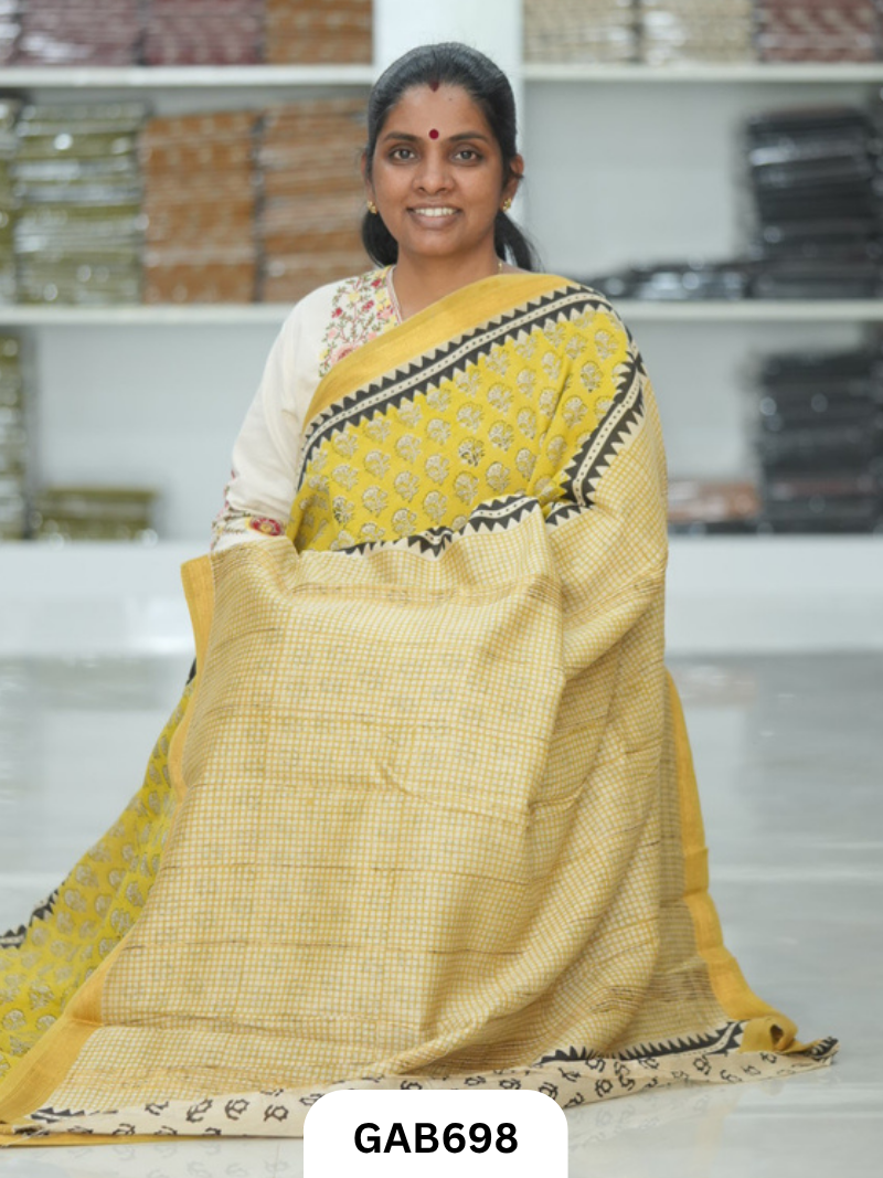 Hand Block Printed Maheshwari Silk Saree
