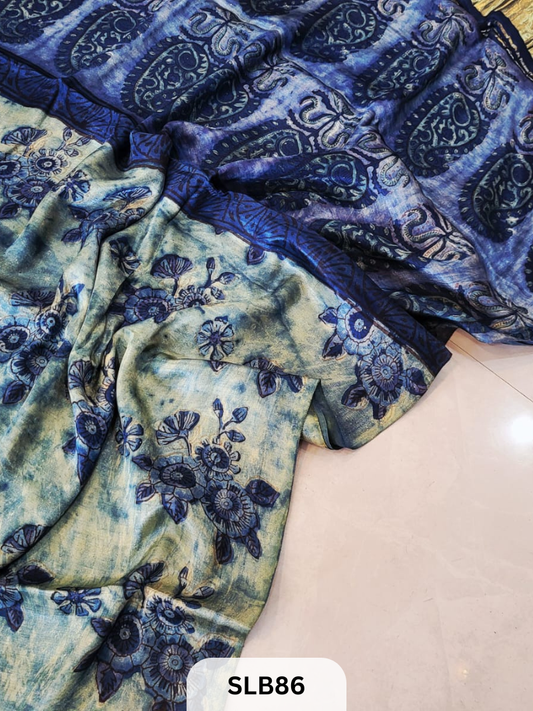 PURE MODAL AJRAKH HAND BLOCK WITH TISSUE SILK PALLU