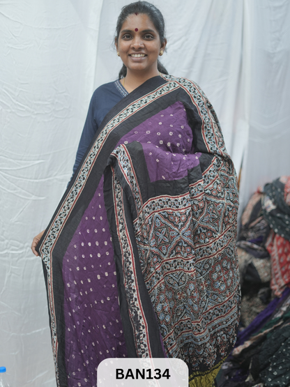 BANDHANI WITH AJRAKH SEMI GAJI SAREE