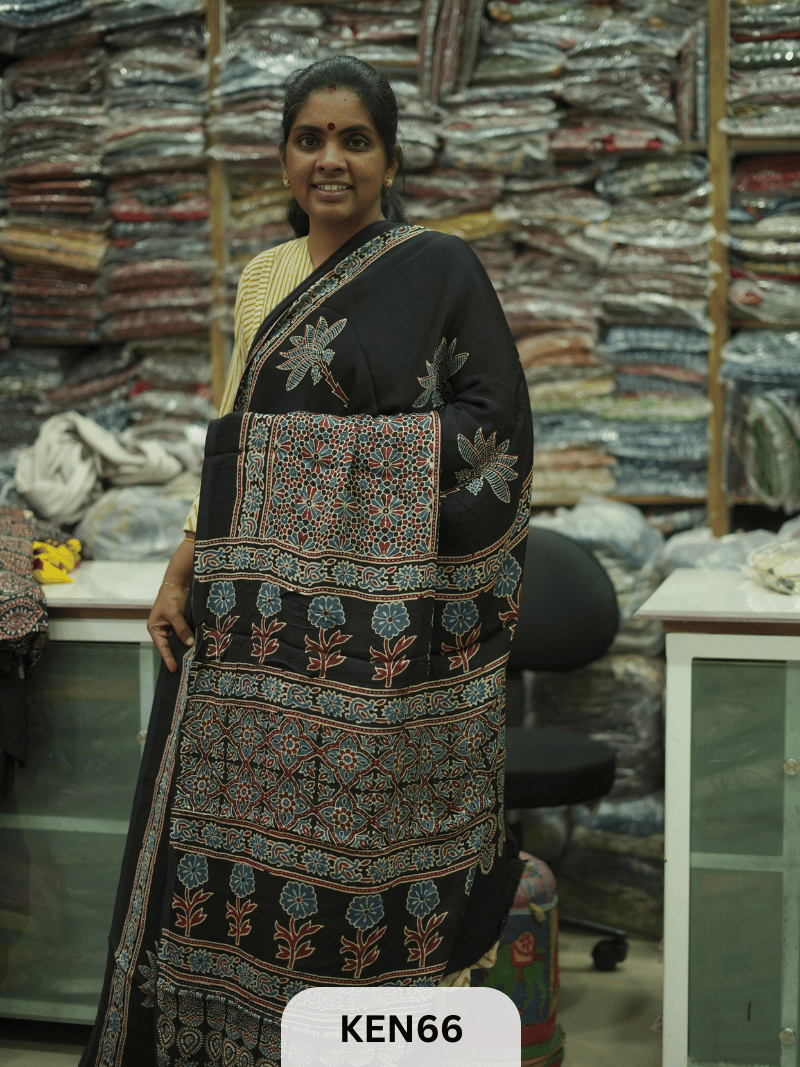 MODAL NATURAL AJRAKH HANDBLOCK SAREE