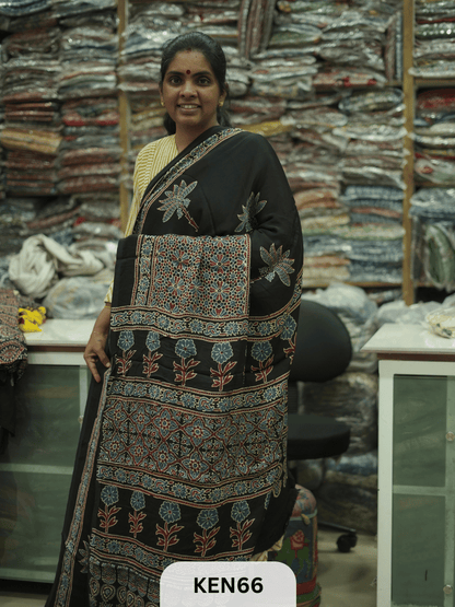 MODAL NATURAL AJRAKH HANDBLOCK SAREE