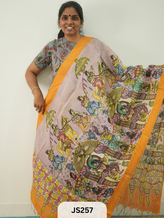 PEN KALAMKARI CHENNURI SILK DUPATTA