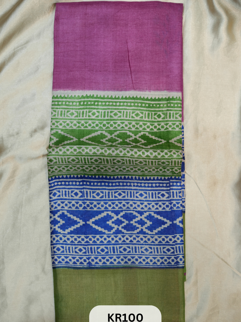 PURE TUSSAR SILK WITH HANDBLOCK AND DIGITAL