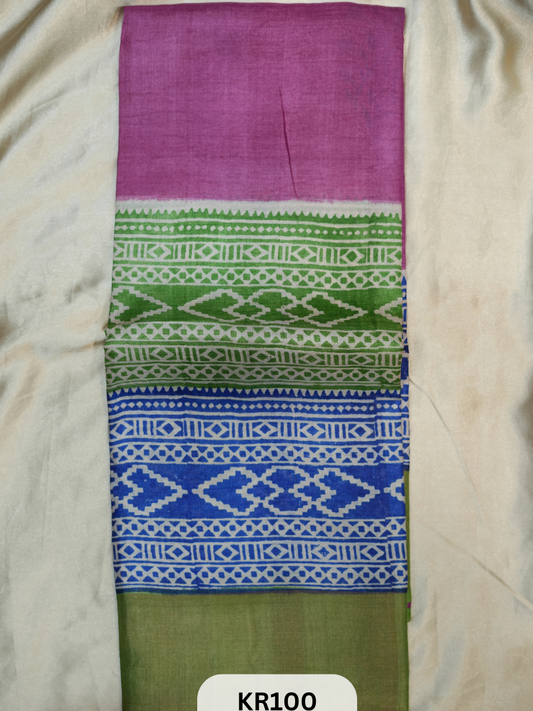 PURE TUSSAR SILK WITH HANDBLOCK AND DIGITAL