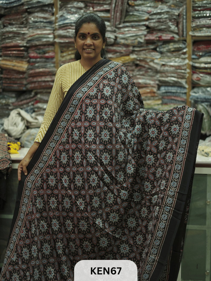 MODAL NATURAL AJRAKH HANDBLOCK SAREE