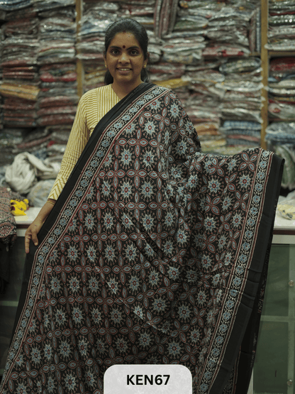 MODAL NATURAL AJRAKH HANDBLOCK SAREE