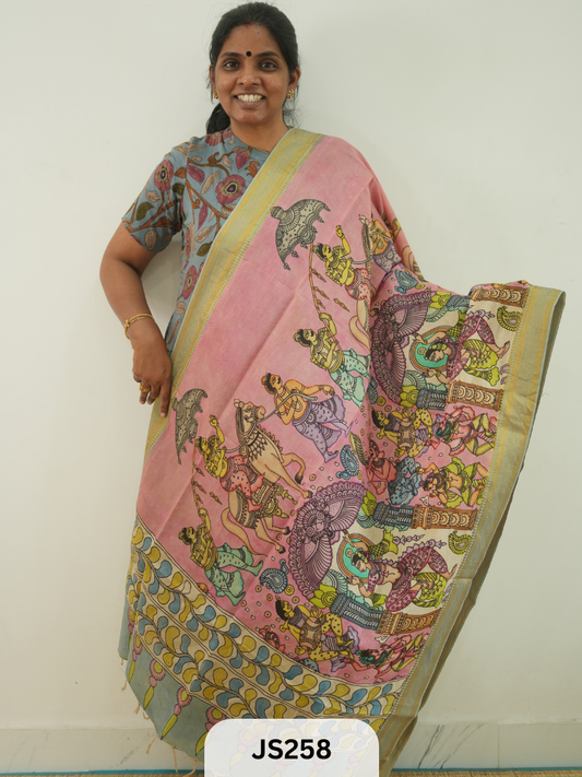 PEN KALAMKARI CHENNURI SILK DUPATTA