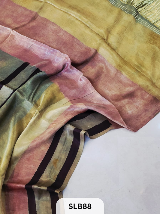 PURE MODAL AJRAKH HAND BLOCK WITH TISSUE SILK PALLU