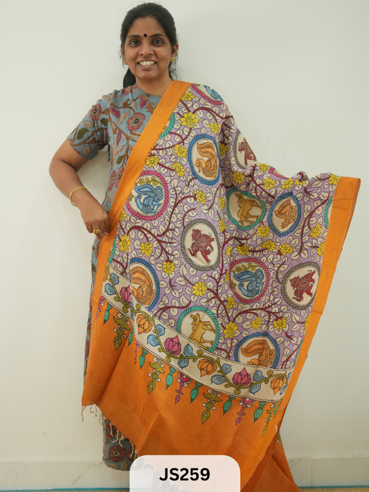 PEN KALAMKARI CHENNURI SILK DUPATTA