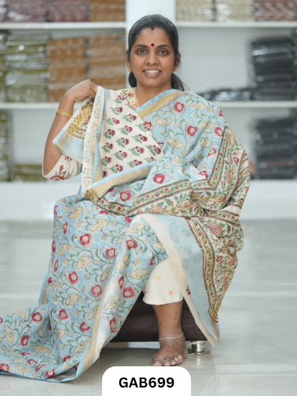 Hand Block Printed Maheshwari Silk Saree