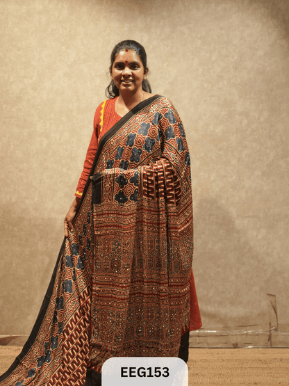 AJRAKH MODAL SAREE WITH MIRROR