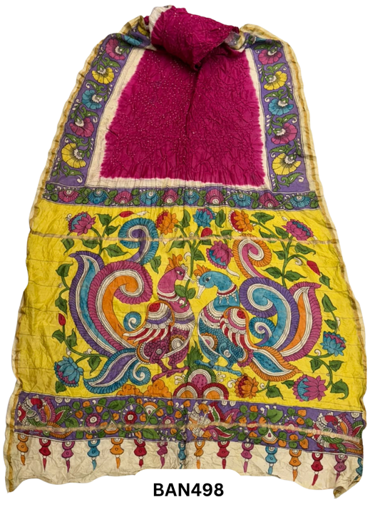 Pure Chanderi Silk X Bandhini Penkalamkari Fusion Saree
