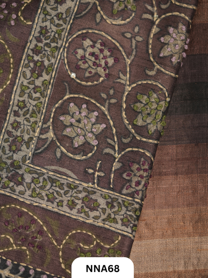 Handloom Pure Tussar Silk - Bullion With Kantha Stitch Saree