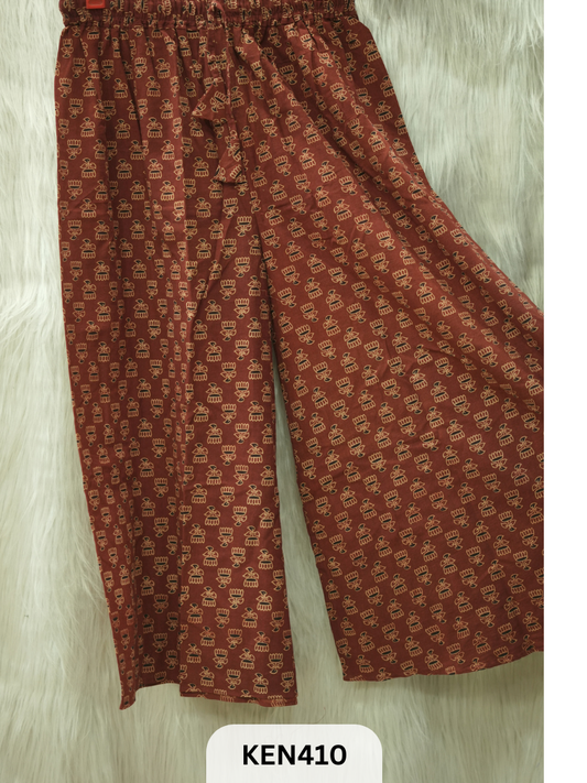 PLAZO HANDBLOCK PANT-FREE SIZE(22 to 40 INCH)