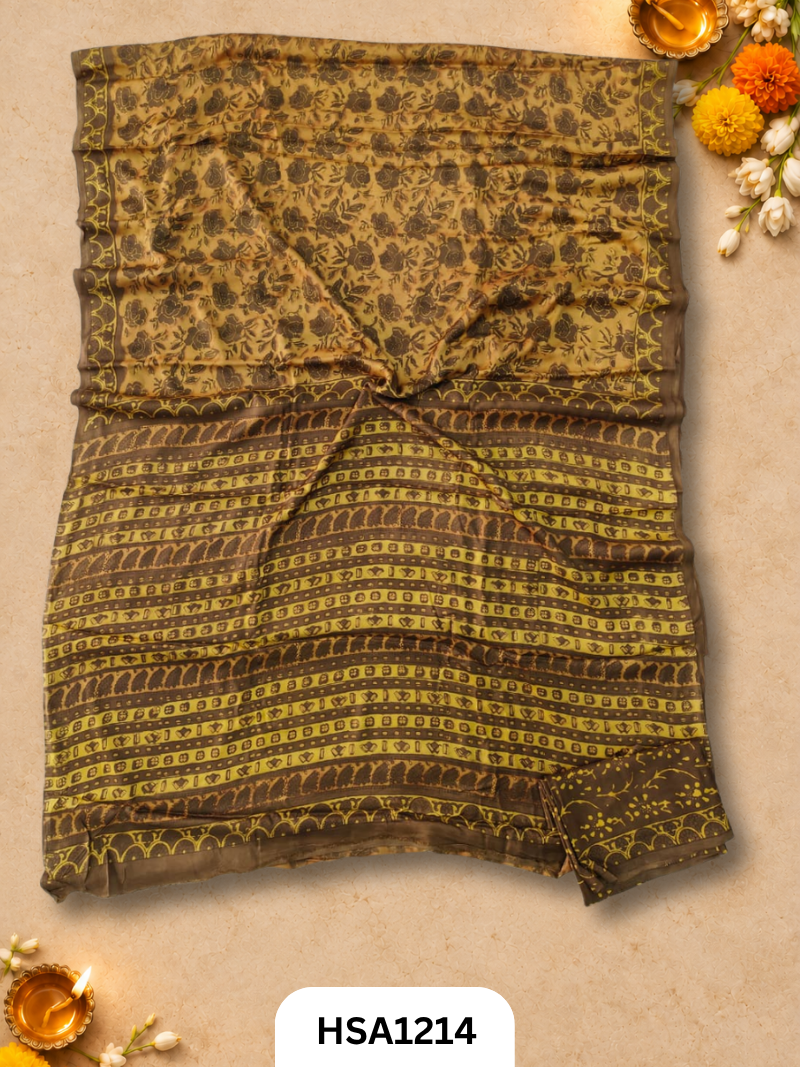 Hand Block Print Ajarkh Vanaspati Modal Silk Saree with blouse