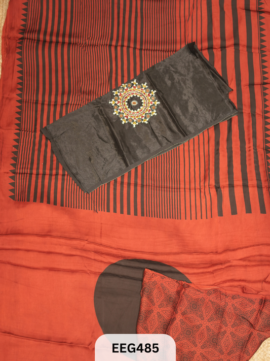 AJRAKH MODAL SAREE WITH KUTCHI HANDWORK BLOUSE PIECE EXTRA