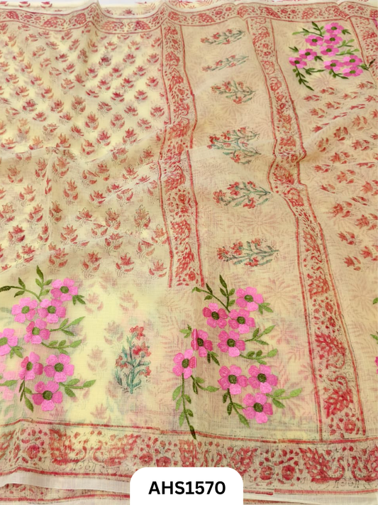 Kota Cotton Embroidery + Printed Saree