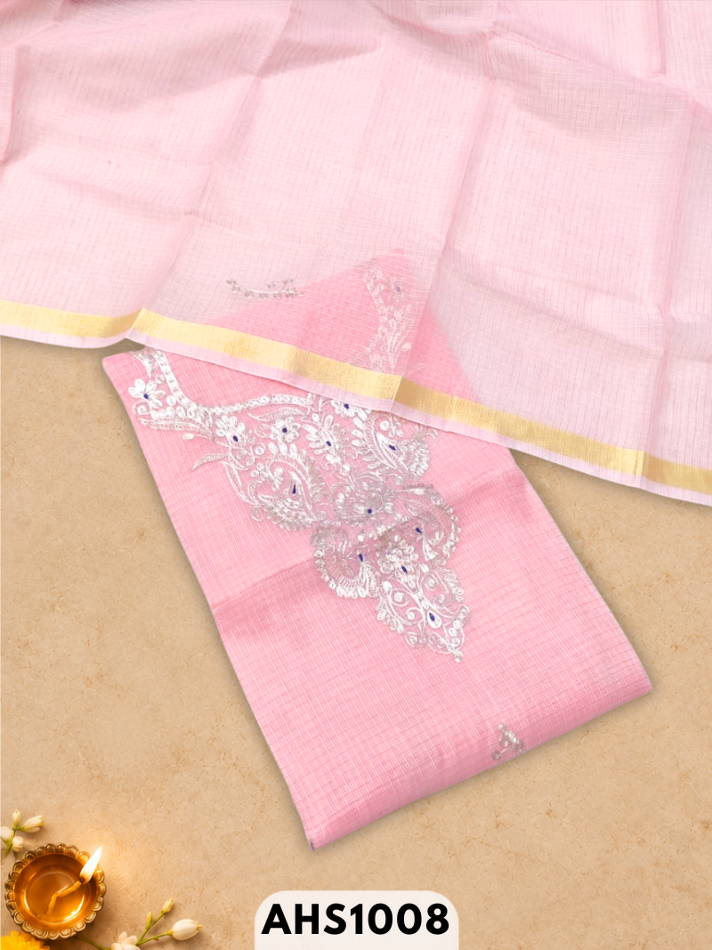 Kota Doria Pitta Work Salwar Suit - Top & Dupatta 2.5mtr