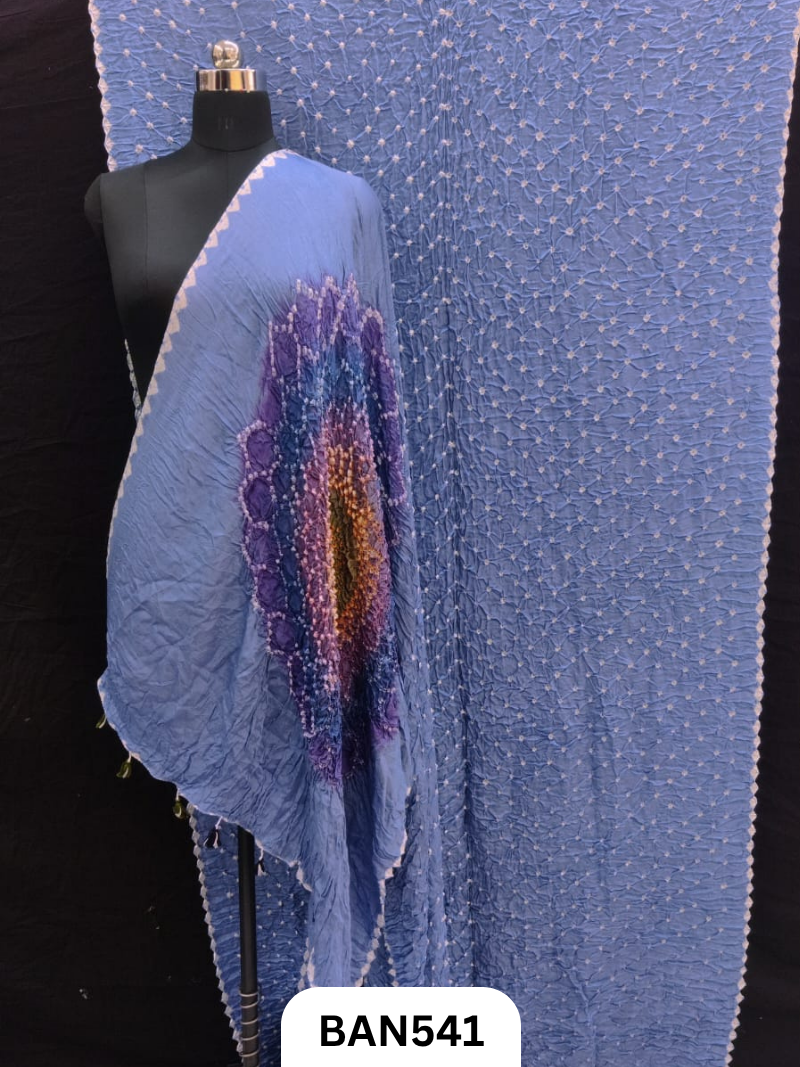 Semi Gaji Silk Multicolor Gul Pallu Bandhej Saree With Hand Tussels