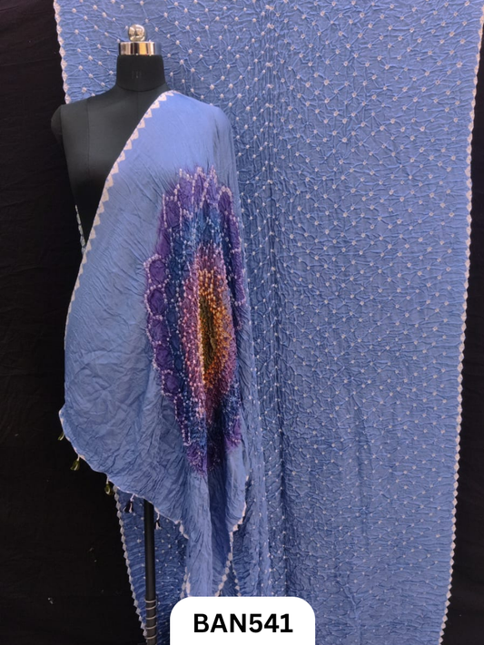 Semi Gaji Silk Multicolor Gul Pallu Bandhej Saree With Hand Tussels
