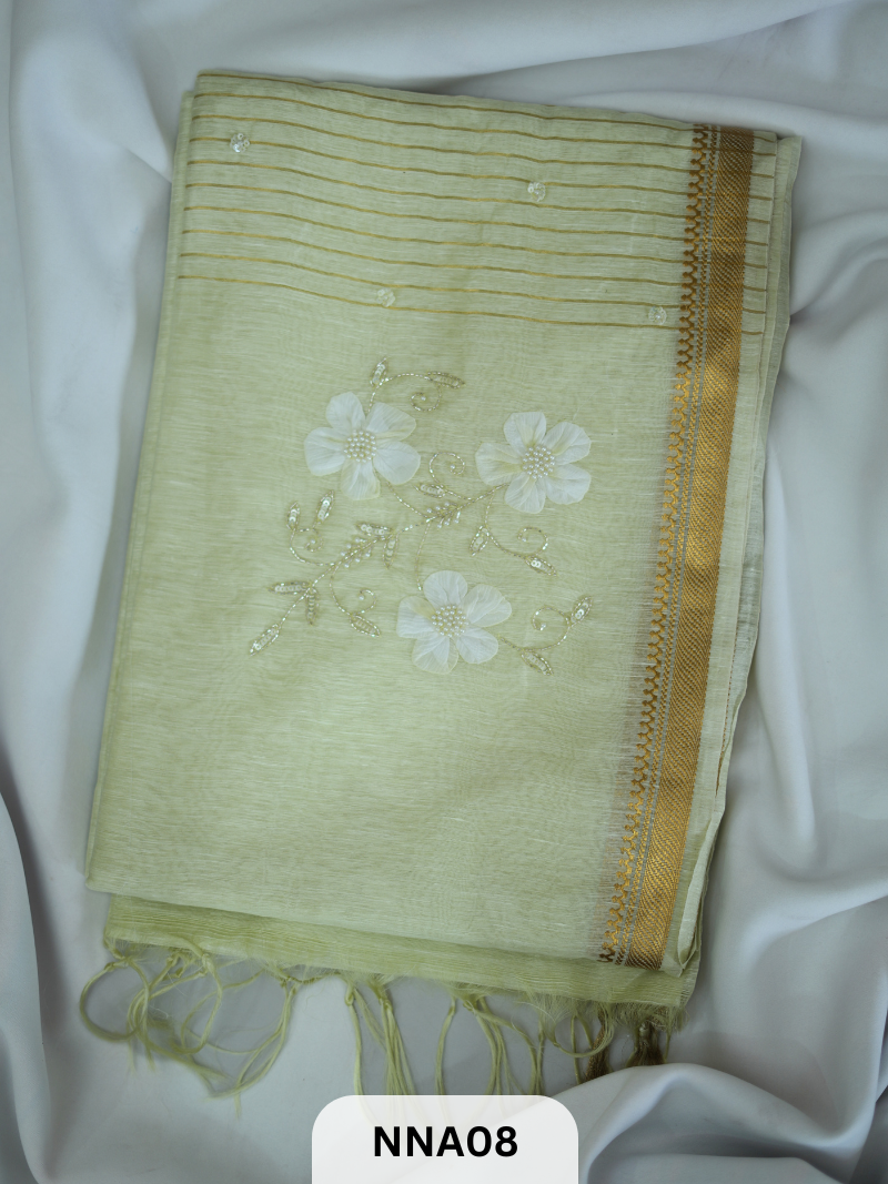 PURE SILK LINEN - 70LEA PURITIY HAND APPLIQUE WORK