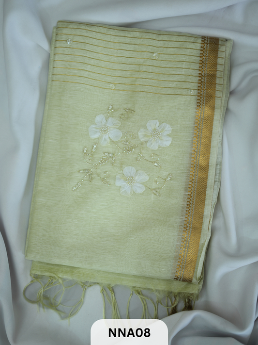 PURE SILK LINEN - 70LEA PURITIY HAND APPLIQUE WORK