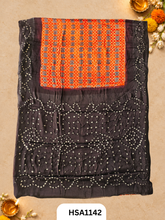 Ajarkh  Bandej Modal silk saree with blouse