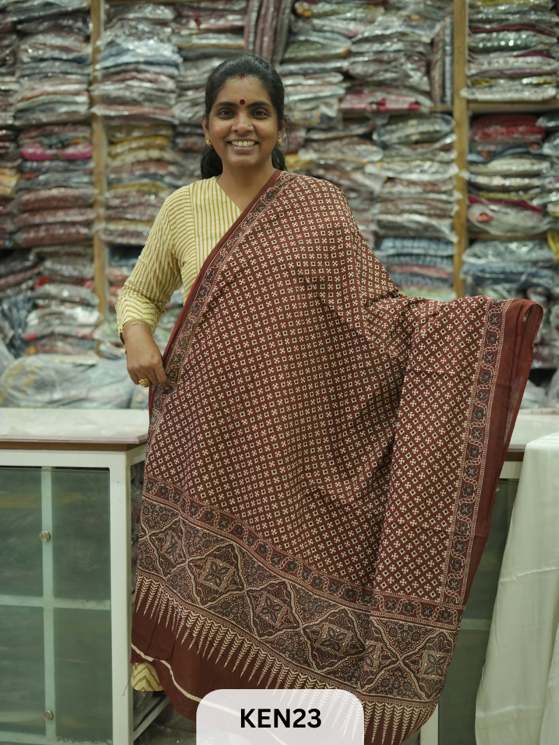 COTTON AJRAKH DUPPATTA SCREENPRINT-length 2.4mtr width 44''