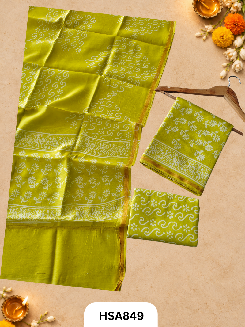 HandBlock Printed Chanderi Silk Cotton Suits -Top 2.5M Duptta 2.5M