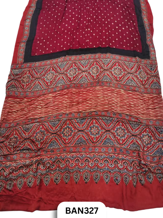 Modal Ajrakh With Bandhini Saree