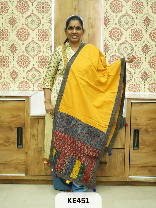 APPLIQUE AJARKH COTTON STOLES - VEGTABLE PRINT