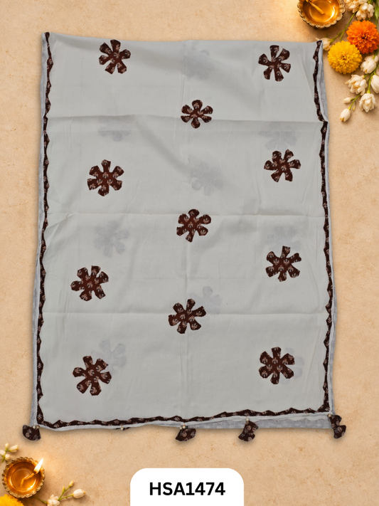 Hand Block Barmeri Ajrakh Print Patch Work Duppata Length 2.50 meter