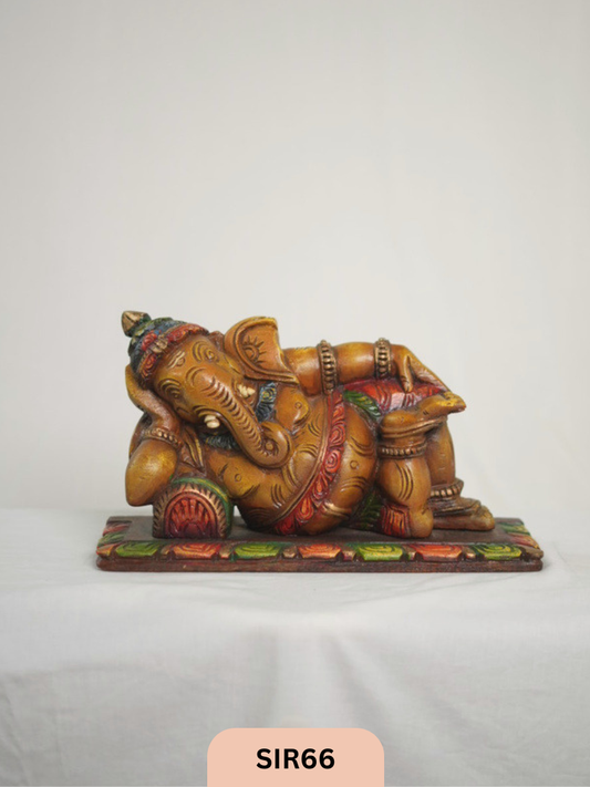 WOODEN SLEEPING GANESH - Height 9" INCH, WIDTH 16"INCH